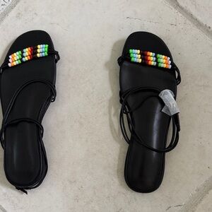 Black Beaded Strappy Women's Sandals